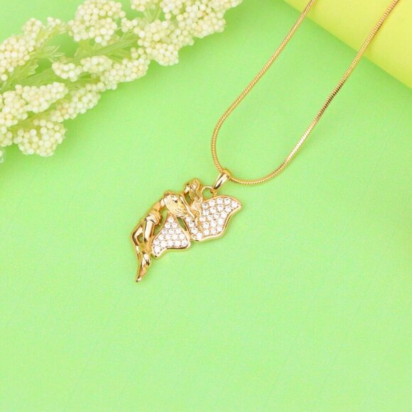 "Angel Wings Pendant in Rose Gold with CZ Stones, XPPT1395 - Picture 2 of 13